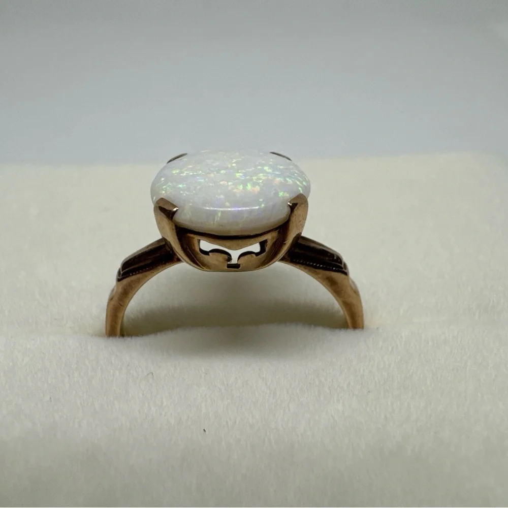 Vintage 10K Yellow Gold Opal Ring Size 6.25 Cocktail Heirloom Elegant Antique - Picture 6 of 14